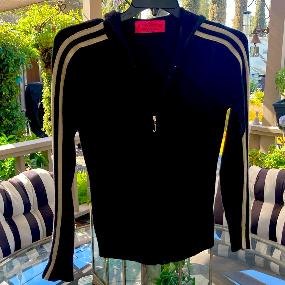 Juicy Couture Black Cashmere Sporty Hooded Zip Sweater